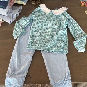 Kids Green and Blue Plaid pants Set size 6 Cecil & Lou